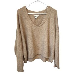 H&M Boxy V-Neck Sweater Women’s XL Beige Wool Blend Knit Pullover